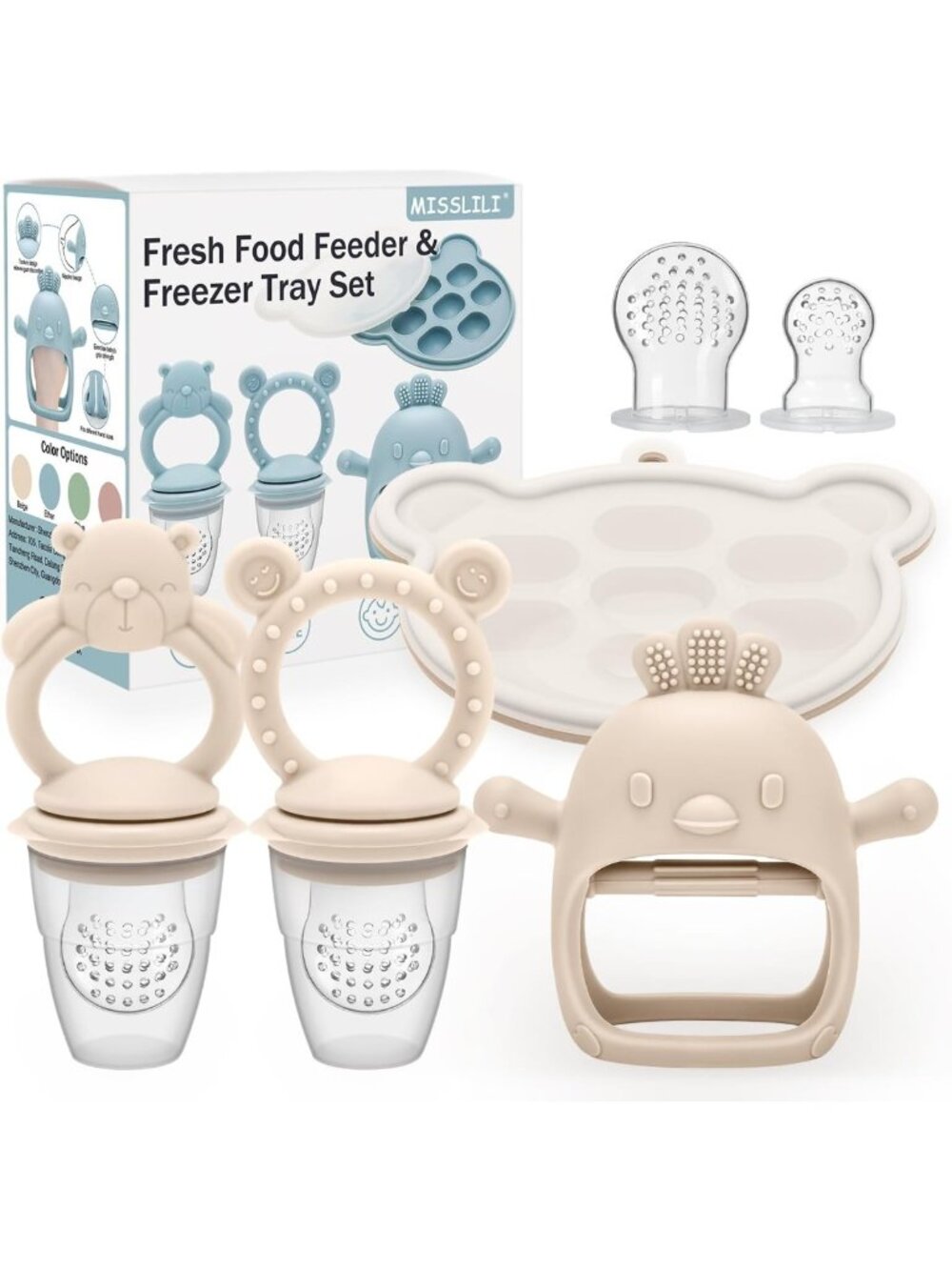 4 Pack Baby Teething Toys & Fruit Feeder Set with Freezer Tray - Safe & Fun
